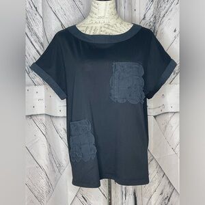 Meimeij Chic Black Short Sleeve Top w/Pockets Made in Italy 44 US M